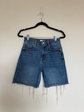 H&M Blue Raw-Hem High-Rise Denim Shorts
